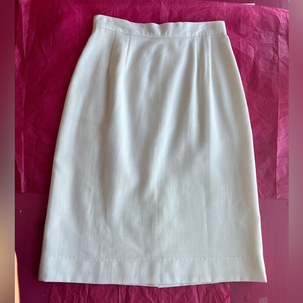 EUC VTG 90s Radcliffe Paris ivory midi skirt button zipper faux linen sz 8